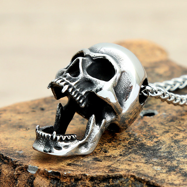 Customized newest Retro Skull Man Driving a Bicycle Engraved Necklace | Pendant | Medallion + 60cm Stainless Steel Chain