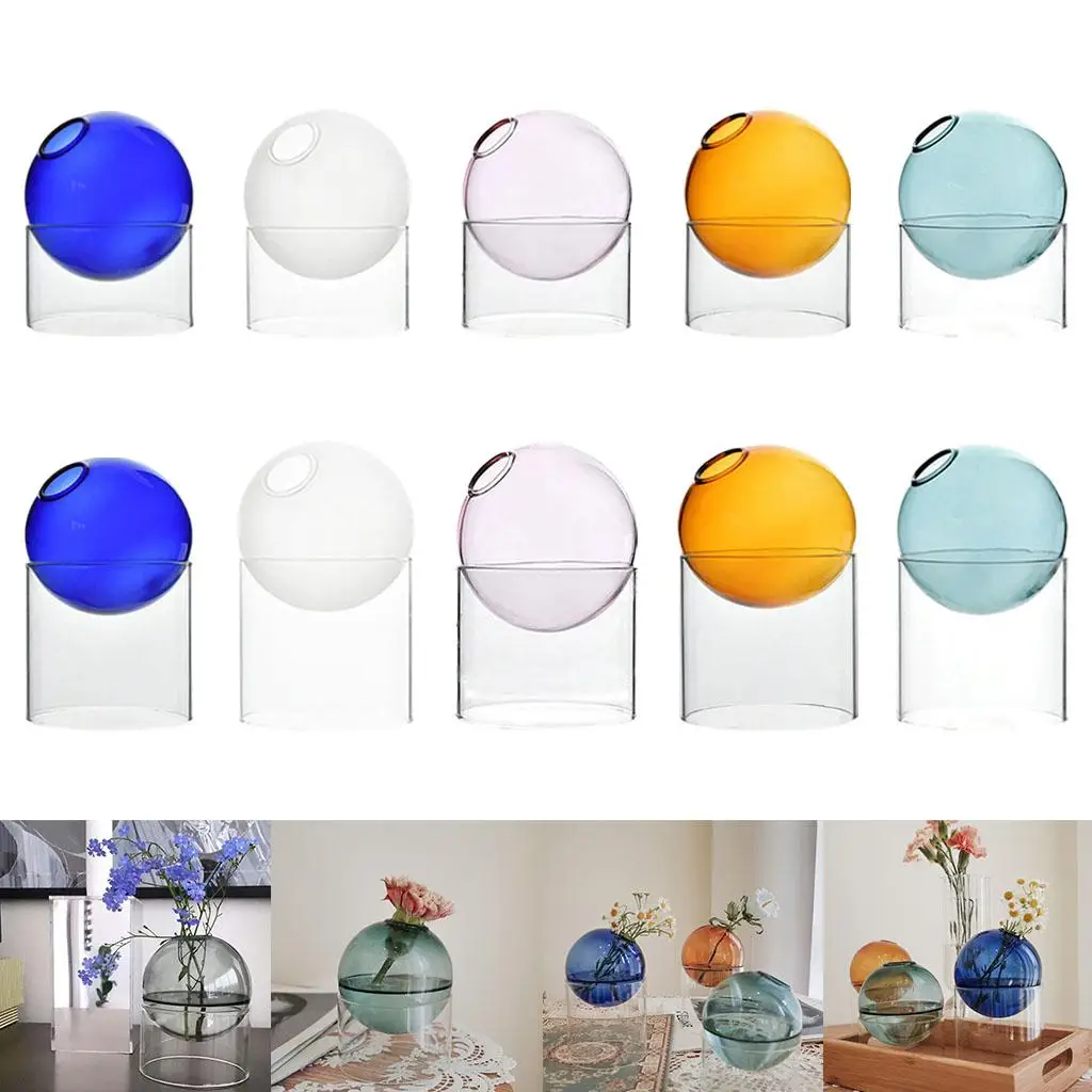 2Pieces Glass Vase Tabletop Flower Vase Terrarium Container Home Decor