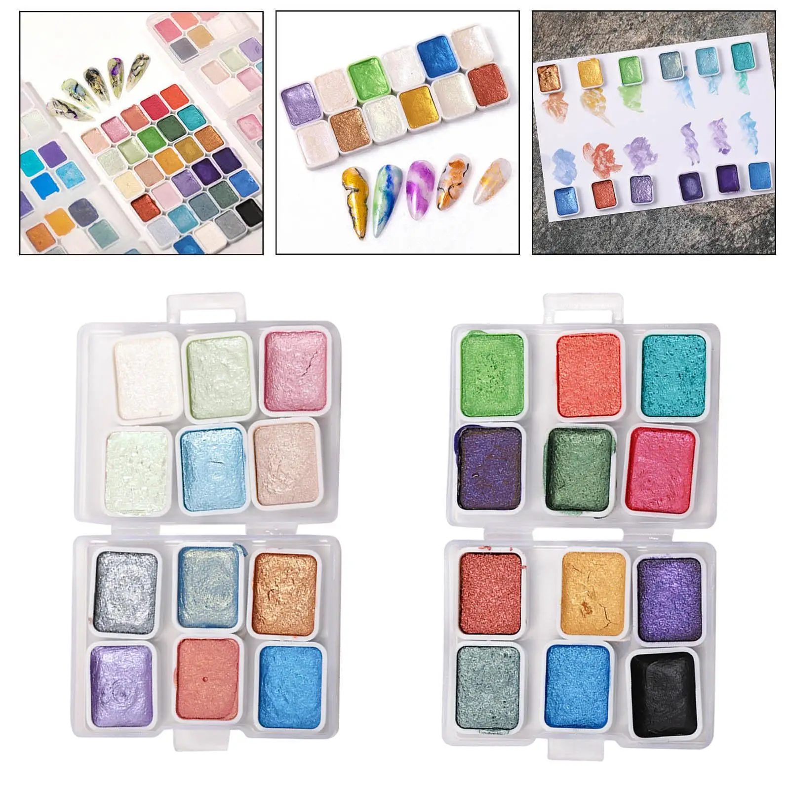 Watercolor Paints Set Shimmer Lightweight Portable Professional Solid Palette for Manicure Decor Travel Beginners Kids & Adults