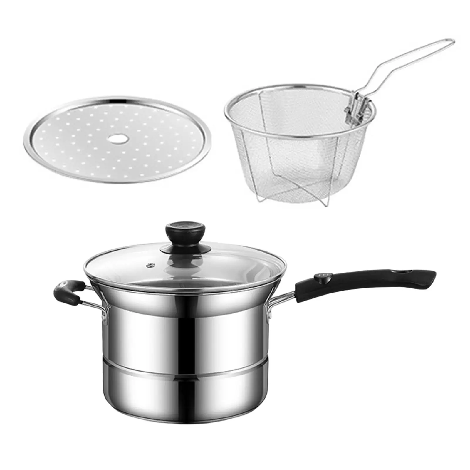 Stainless Steel Saucepan with Glass Lid Handle Milk Pan Kitchenware Cooking Pot for Indoor Outdoor Backpacking Kitchen Cooking