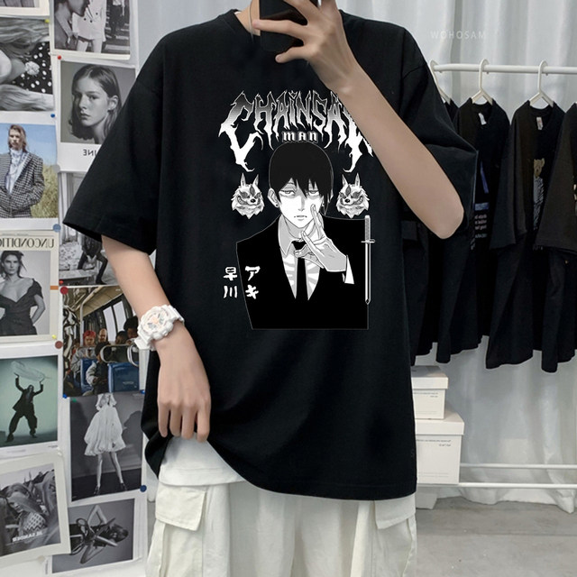 Camiseta masculina motosserra pochita casual Makima Anime camiseta  masculina manga curta estampada camiseta manga, Lise, M