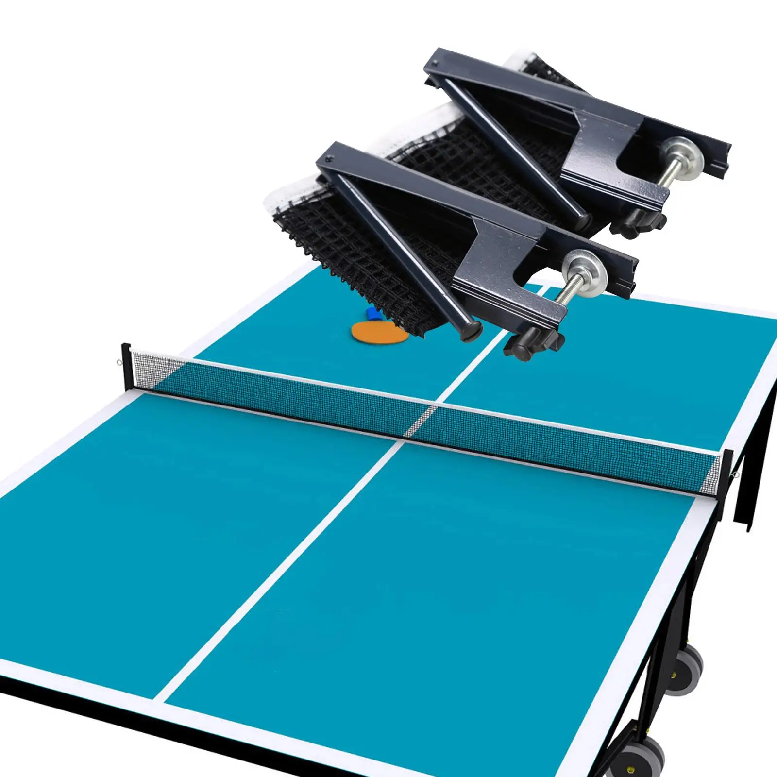 Portable Table Tennis Net and Post Set Screw on Clamp Indoor Outdoor Sturdy