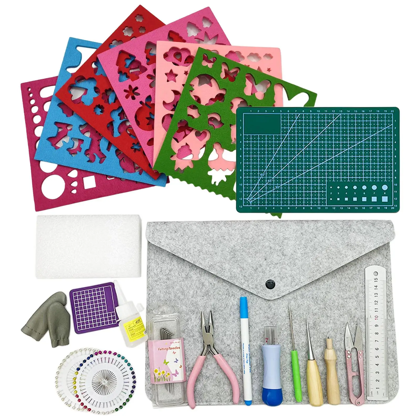 24 Pieces DIY Suit with7 Poking Models Wooden Needle Felting Kit for Starter