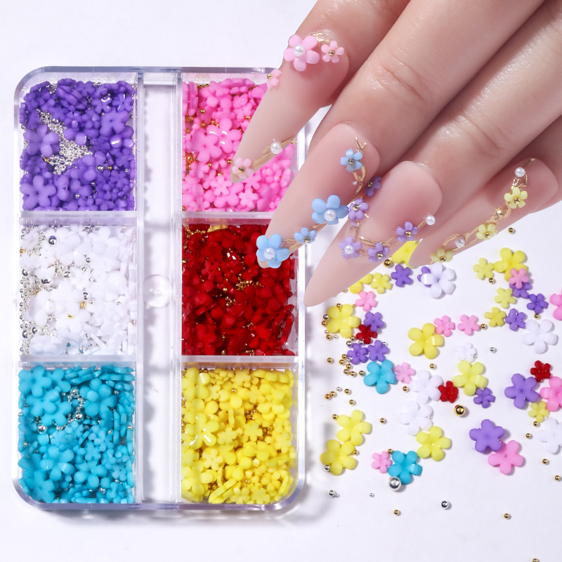 Best of 6 Grids 3D White Acrylic Flower Nail Parts Mixed Steel Beads Charms Design Nail Art Decoration DIY Manicure Jewelry SP0363 Reviews & Tips