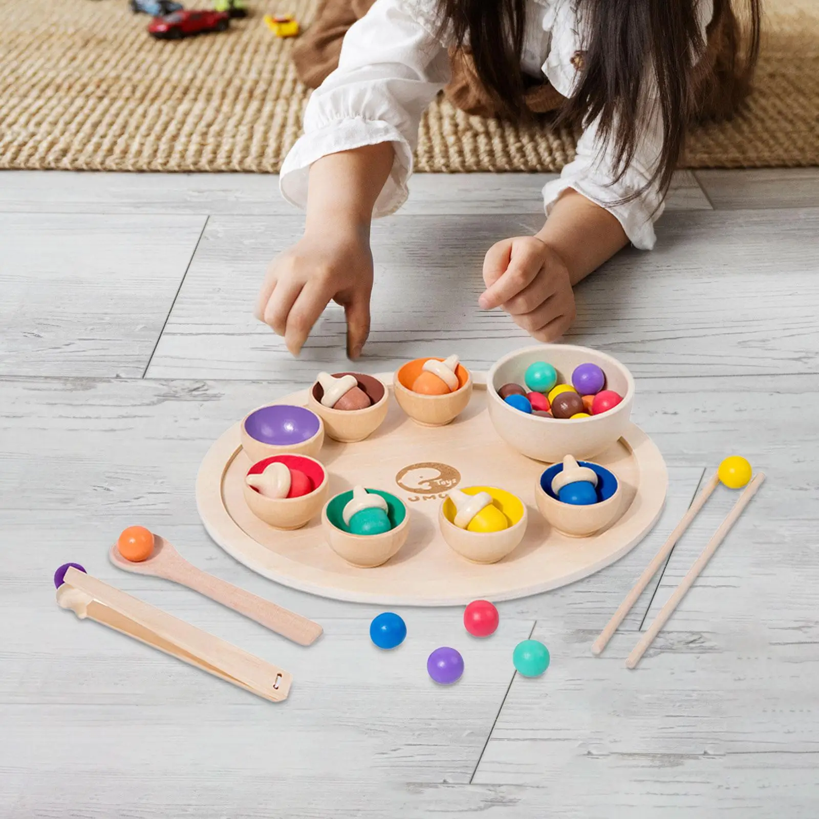 Montessori Bowls Toy Balls Matching Matching and Counting Toy Fine Motor Development Game Wooden Rainbow Toys for Toddlers Baby