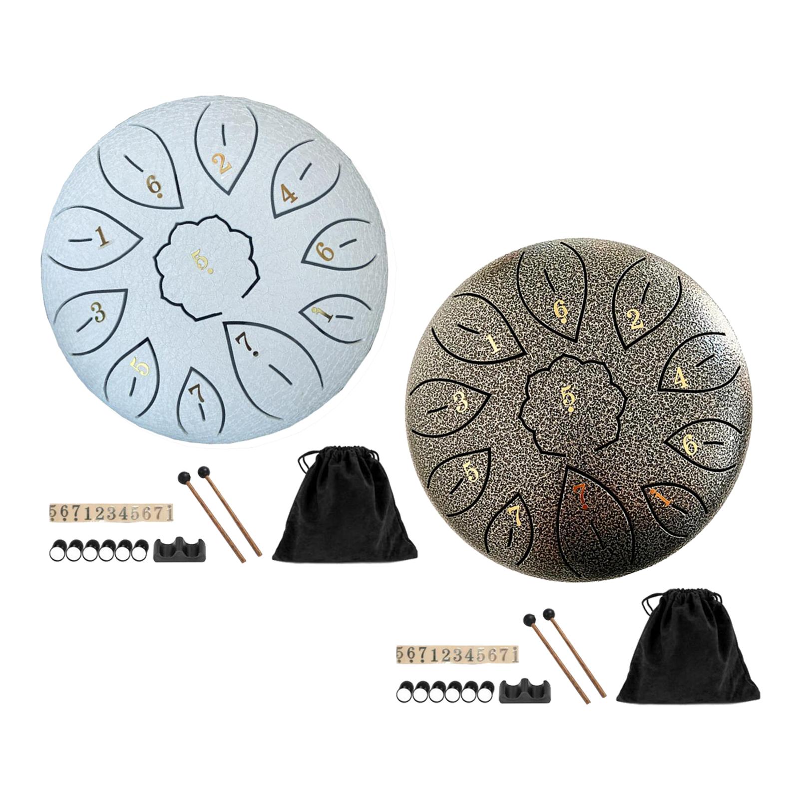 6inch Steel Tongue Drum Handpan with Bag Mallets Percussion Instrument 11 Notes Mini Hand Drum for Meditation Camping Yoga