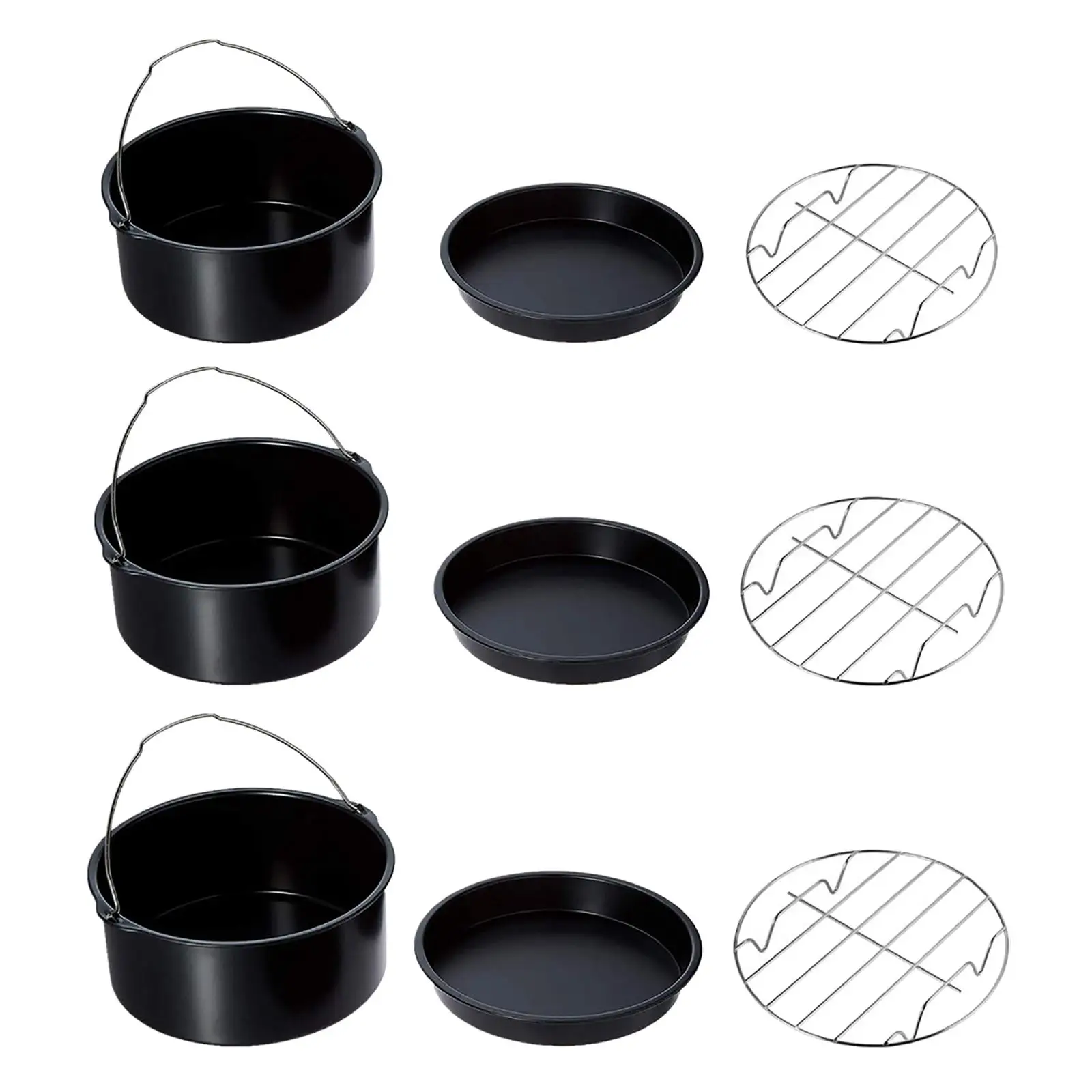 3x Durable Air Fryer Accessories Non-Stick Grill Pizza Pan Cake Basket Skewer Rack for Household Cooking Baking Kitchen BBQ