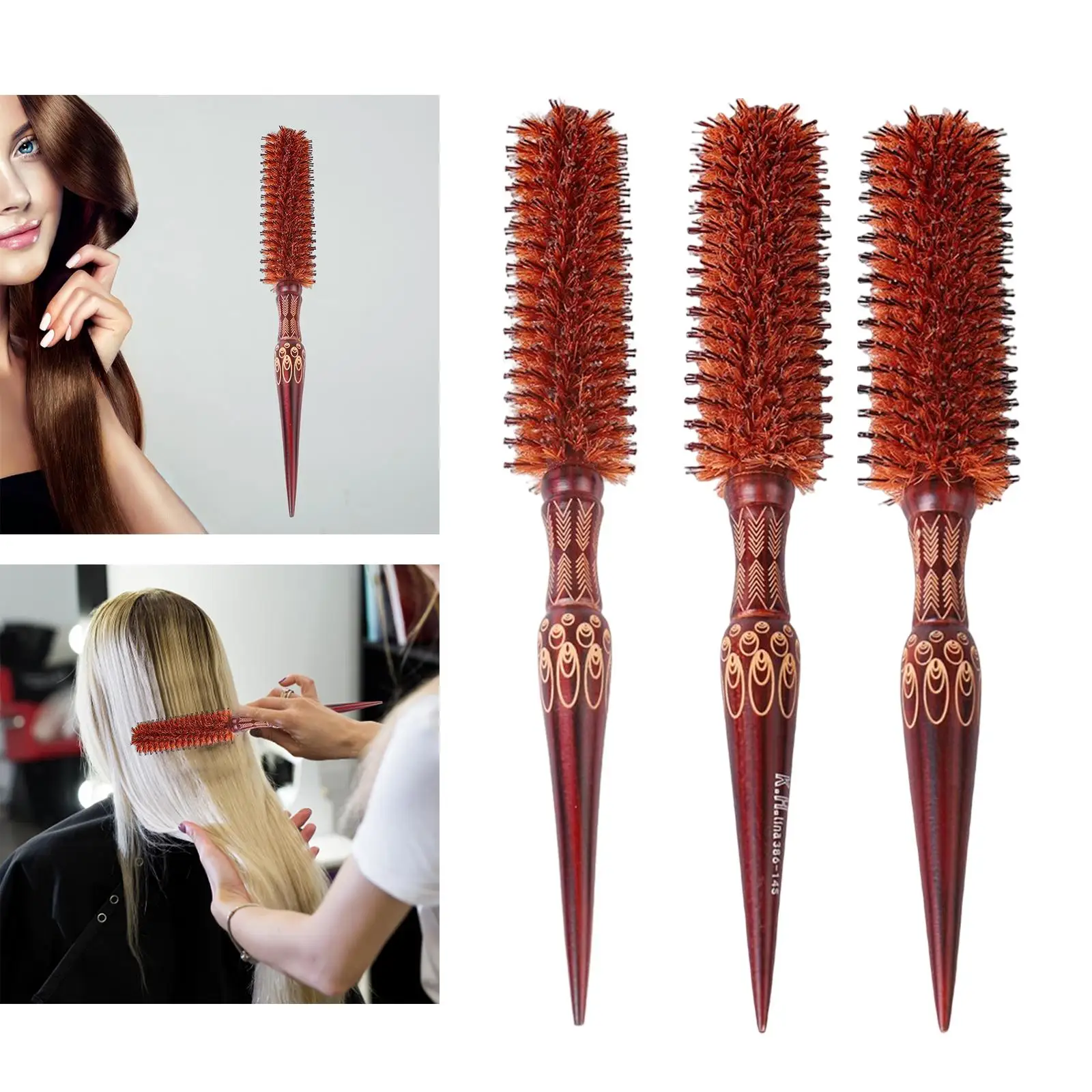 Round Hair Brush Light Weight High Temperature Resistant Wood Handle Hairbrush for Heat Styling Blow Drying Barber Salon