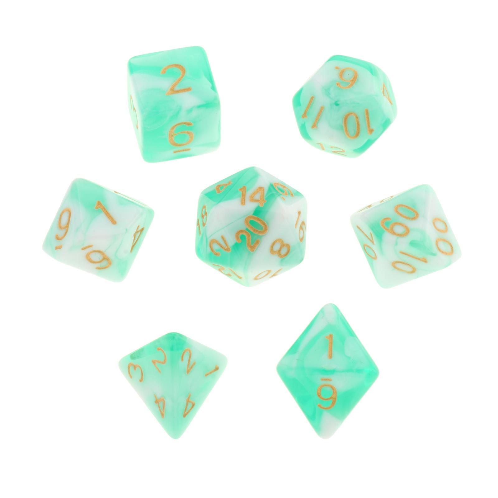 7Pcs Painted Polyhedral Dices Multi-sided Acrylic Dice D4 D6 D8 D10 D12 D20 Role Playing Dice Game Accs for Dnd RPG MTG Games 