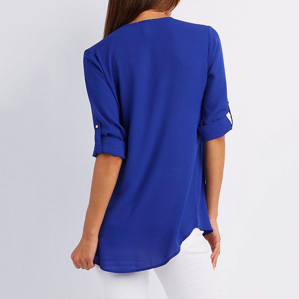 Title 10, Casual Office Lady Blouses Sexy Solid Color Zip...