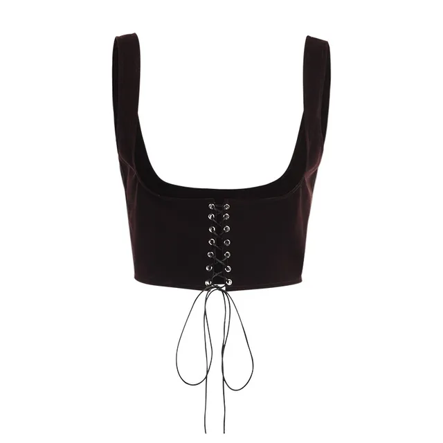 Women Corset Bustier Crop Top Lace-up Bandage Black Gothic Leather Underbust  Suspender Cami Vest Waist BodyshaperTank Cummerbund