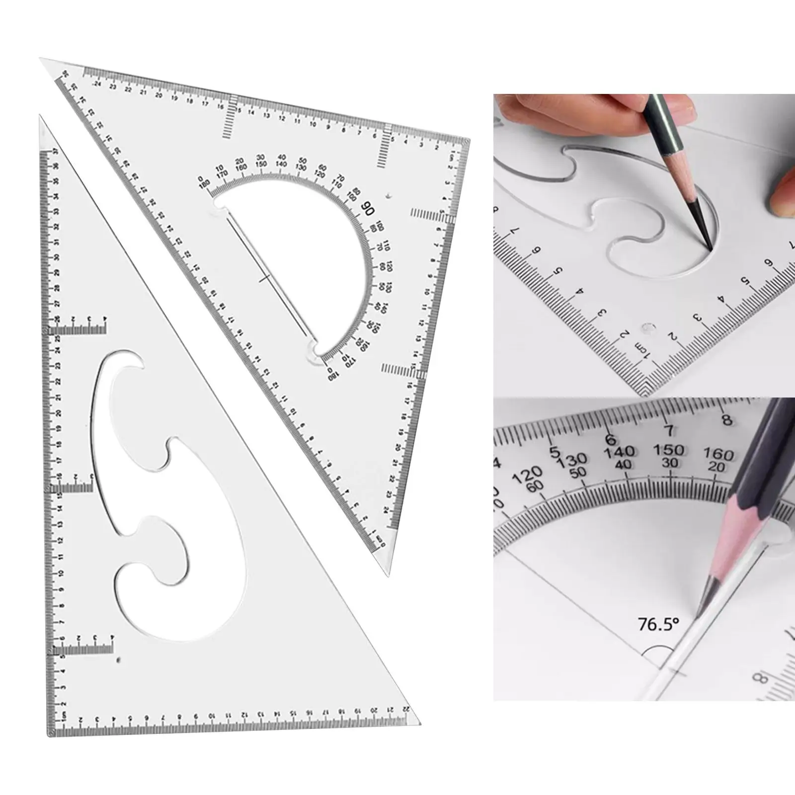 2x Triangle Ruler Square Geometry Rulers Professional Measuring Ruler Stationery for Carpentry Artists Engineer Design Teaching