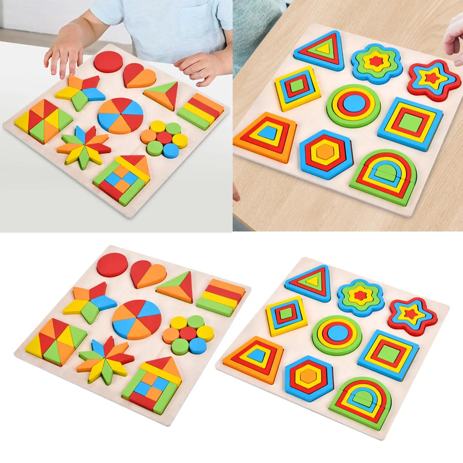 Wooden Puzzle Learning Geometry Teaching Aids Fine Motor Skills Manipulative Puzzle for Girls Boys Toddlers Children Kids