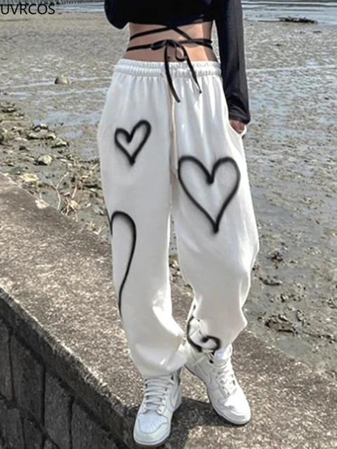 Zoki Cotton Streetwear Hip Hop Heart Sweatpants Women Oversize Loose High  Waist Bloomers Fashion Korean Student Casual Trousers