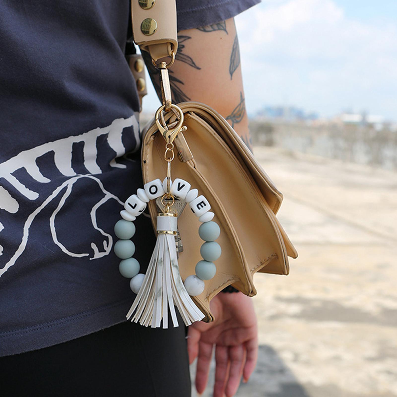 Women Wristlet Keychain Bracelet Keyring PU Leather Big Circle Tassel Car