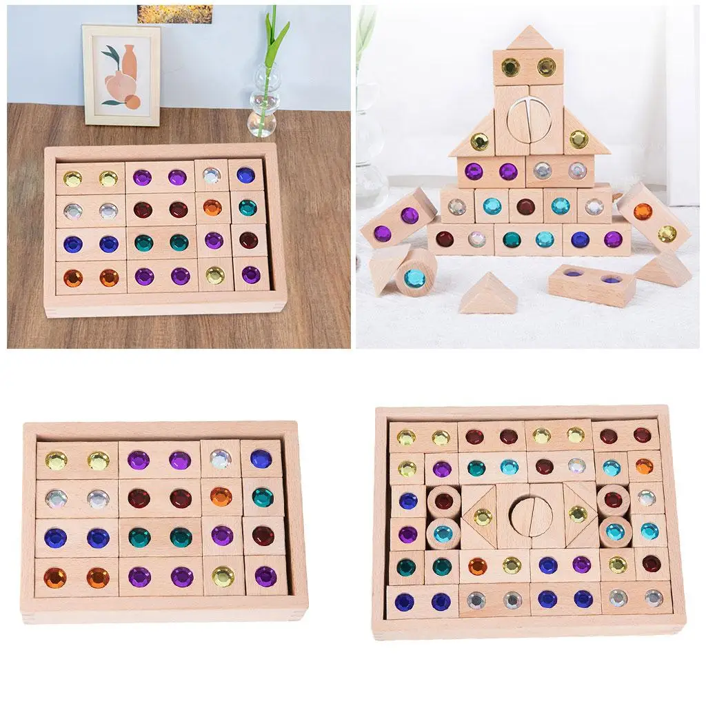 Wooden Rainbow Blocks Stacking Blocks Toys Geometry Wooden Blocks for Kids Children