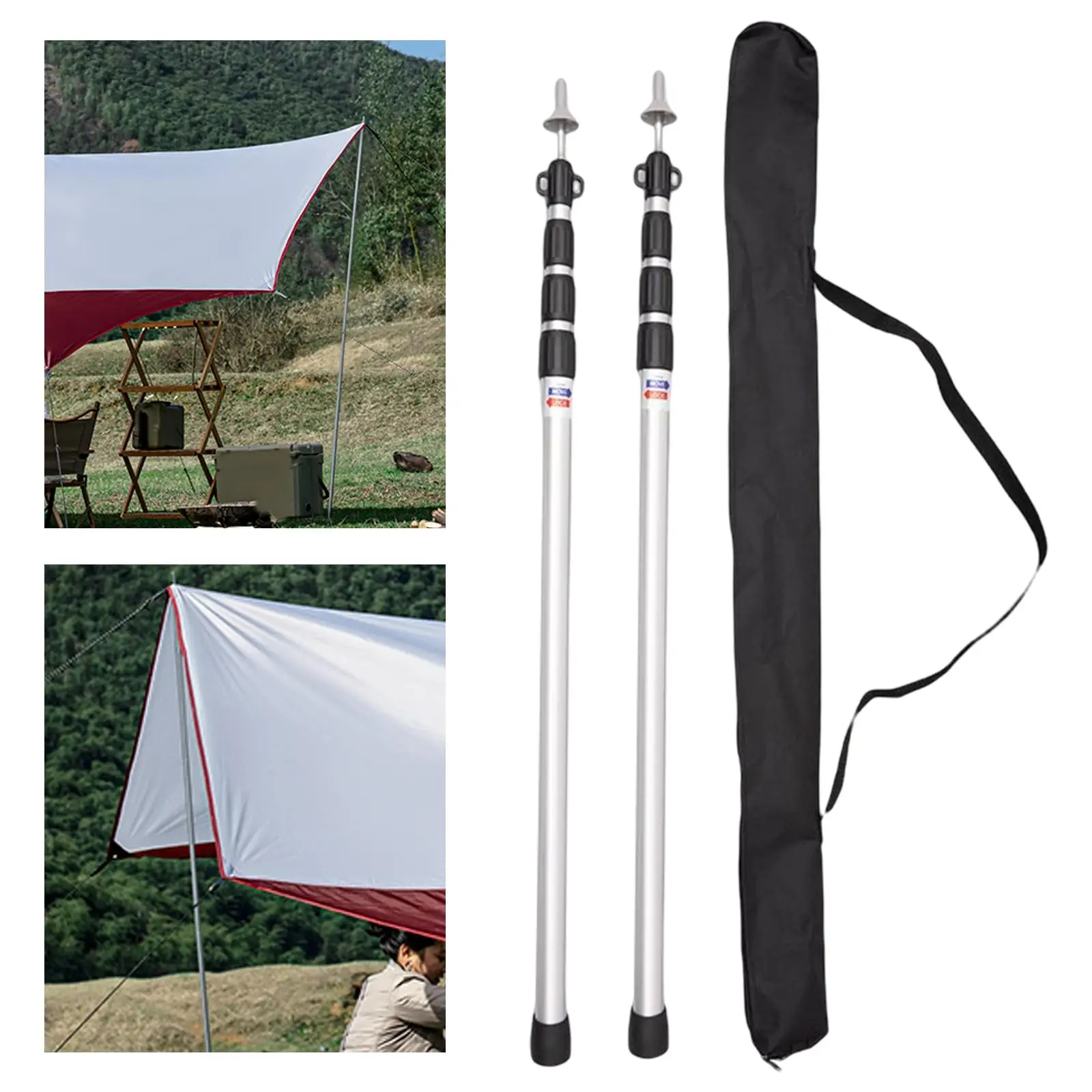 Adjustable Telescoping Aluminum Tarp Tent Poles for Camping Hiking