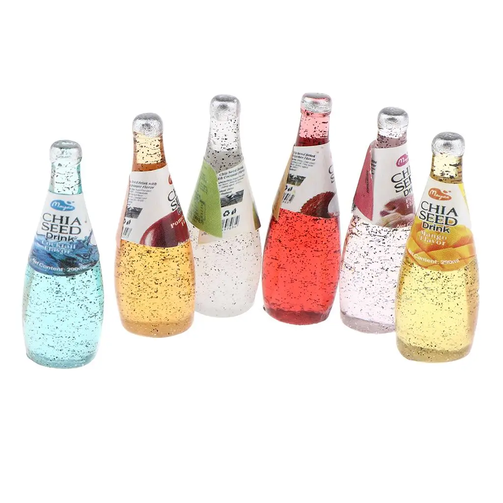 6pcs Modern Drink Wine Cocktail Bottles for 1/12 Dollhouse Pub Bar Ornaments