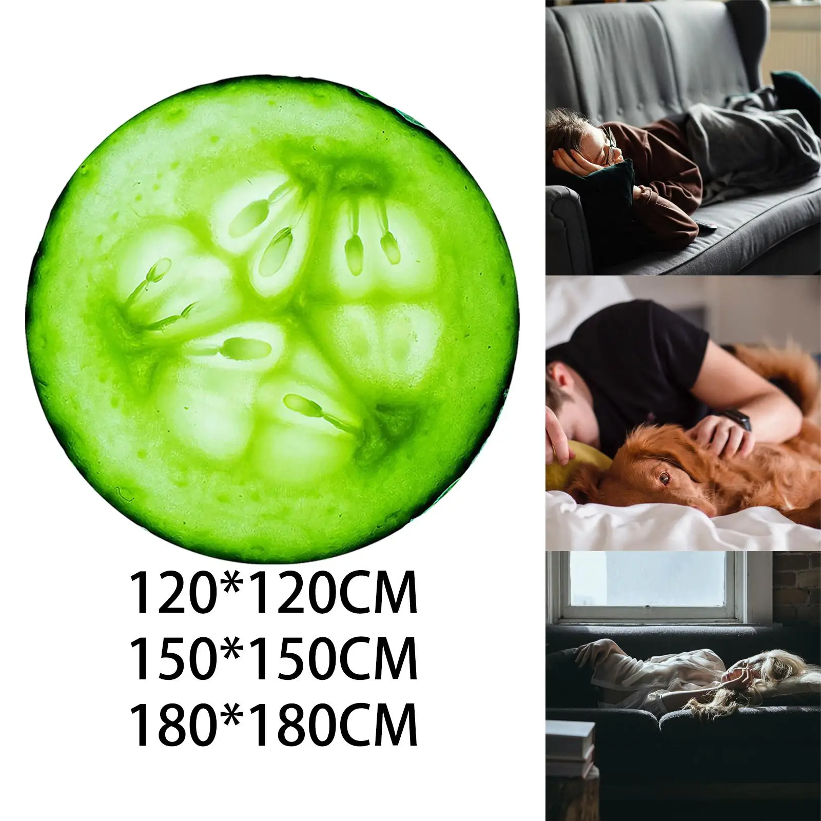 Round Shape Flannel Cucumber Blanket Throw Blanket Lightweight Air Conditioner Cover Blanket Cosy Wrap Blanket for Four Seasons
