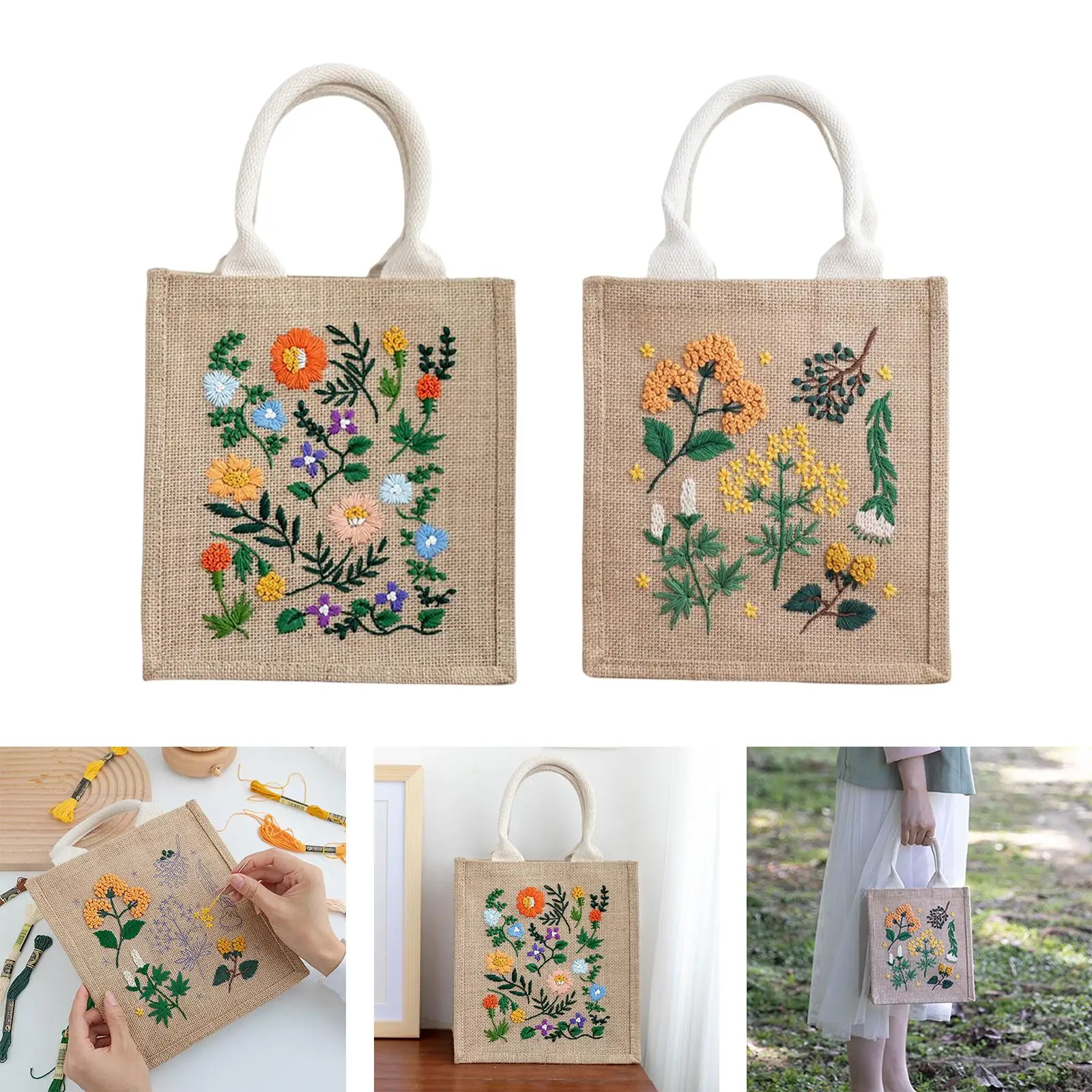 Embroidery Bag with Supplies Girls Gift Cross Stitch Kits Handmade Organizer Bag Handbag Making Crafts Embroidery Kit for Adults