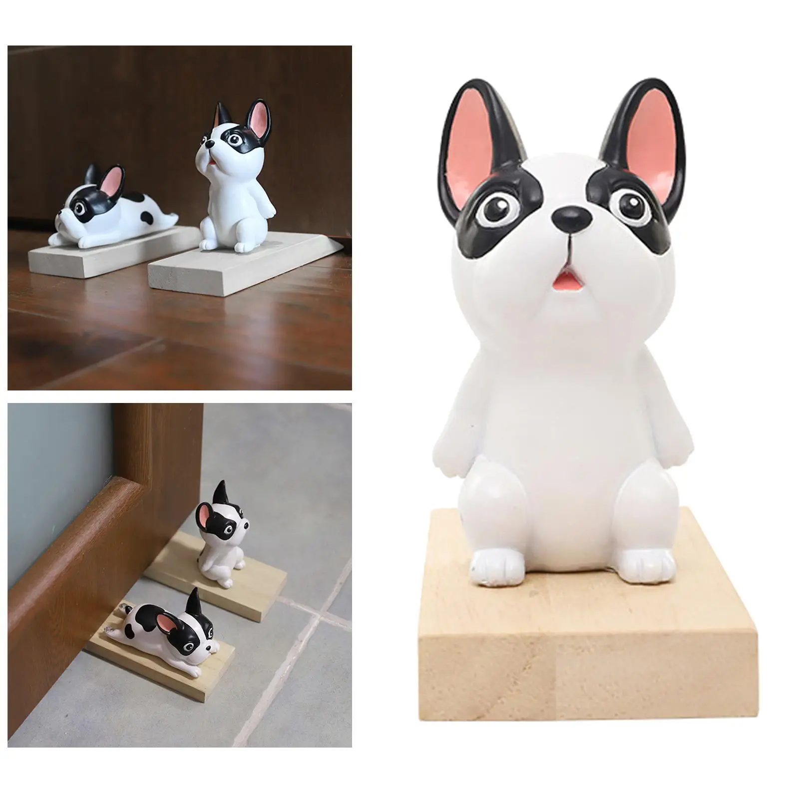 Bulldog Shape Door Stopper Doorways Slip Resistant Wood Base Wedge Door Stop for Baby Protection Home Office Decor Ornament