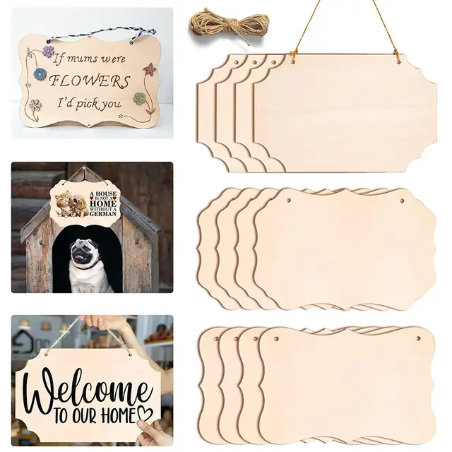 12Pieces Unfinished Wood Plaques with Rope Unfinished Hanging Wood Signs  for Wood Burning DIY Painting Crafts 3 Wholesale