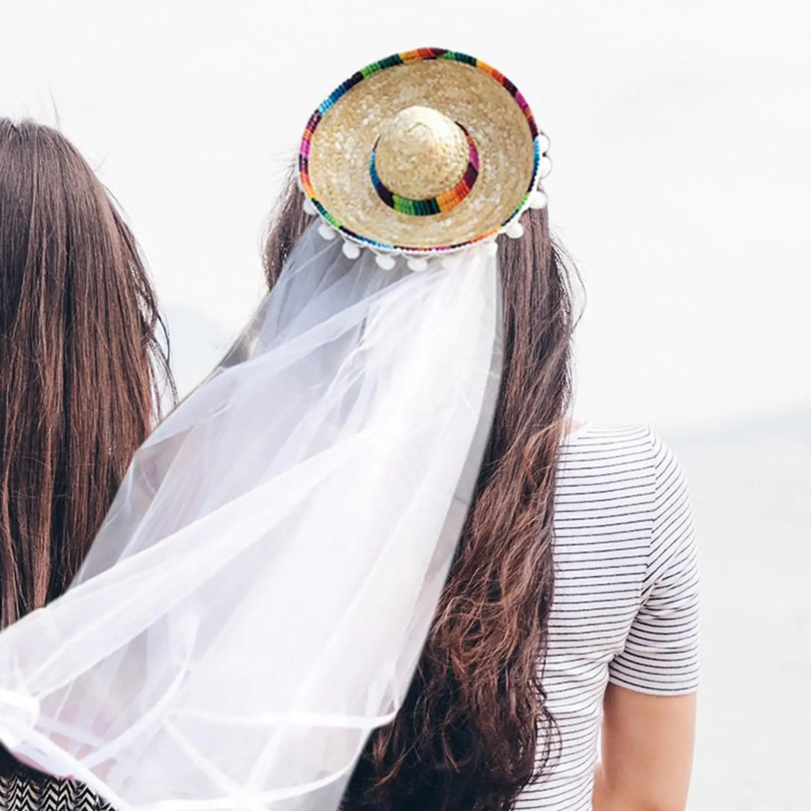 Bride Straw Hat Hairpin Hair Accessories Headwear Wedding Headpiece with Veil for Decor