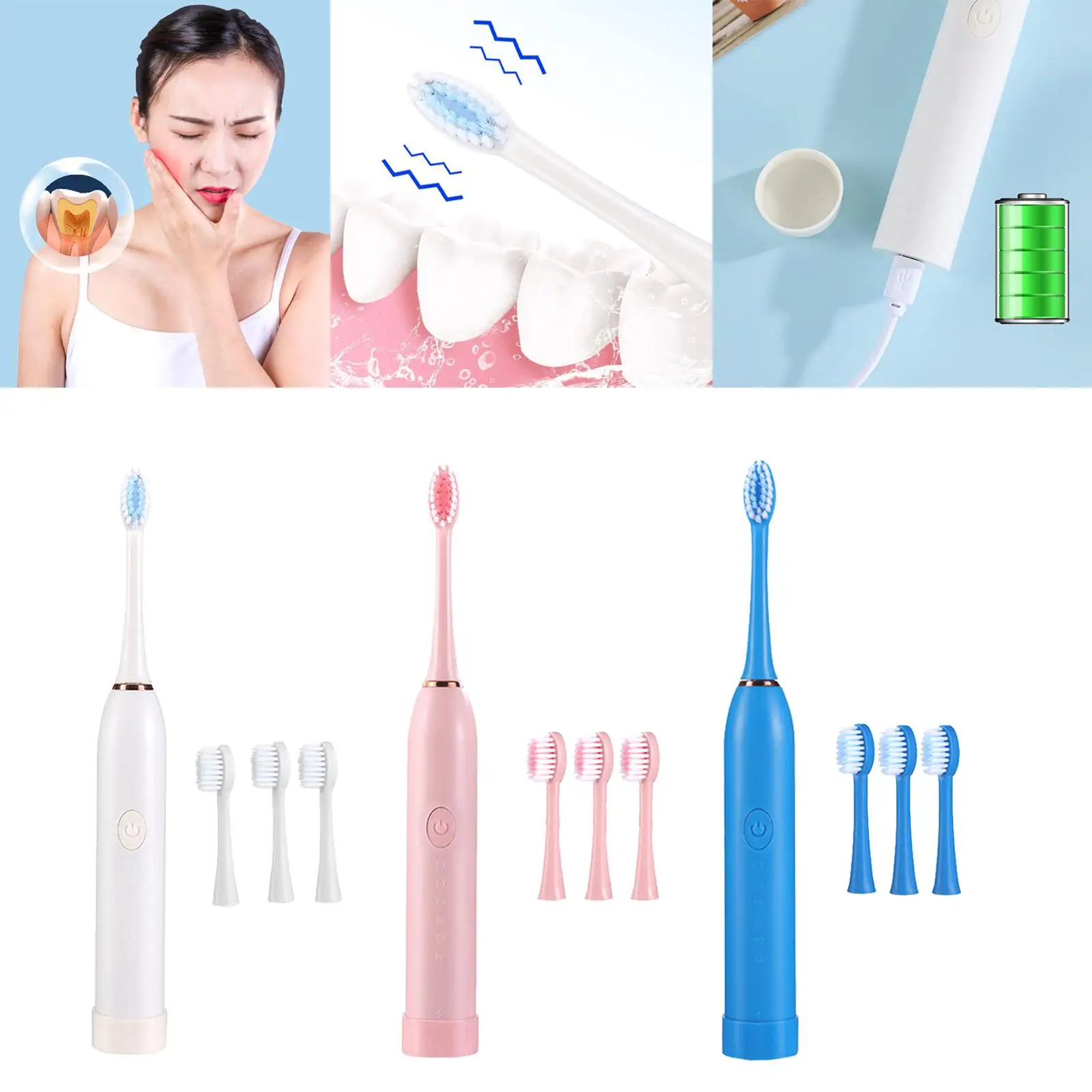 USB Charging   Electric Toothbrush Intelligent Six Modes Low Noise