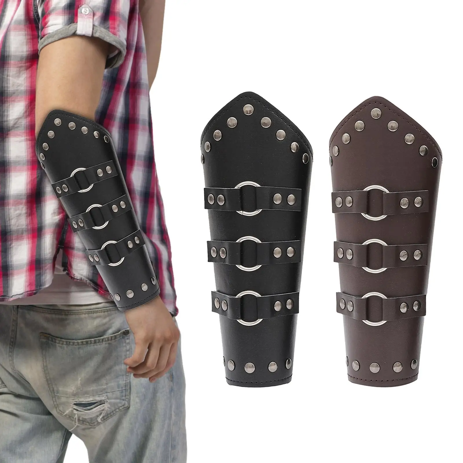 Arm Guard Wrist Guard Adjustable PU Leather Wide Bracer Leather Bracelet for Stage Show Larp Horsing Riding  Party Women