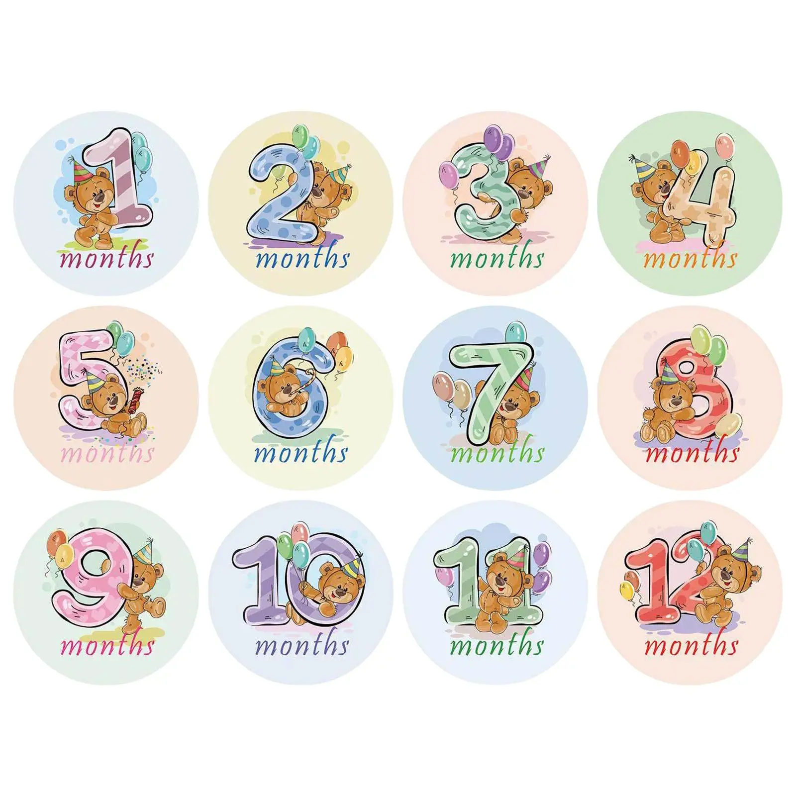12x Baby Monthly Stickers Gender Neutral Milestone Stickers Cartoon Animal Newborn Baby Sticker Memories Photo Props Baby Shower