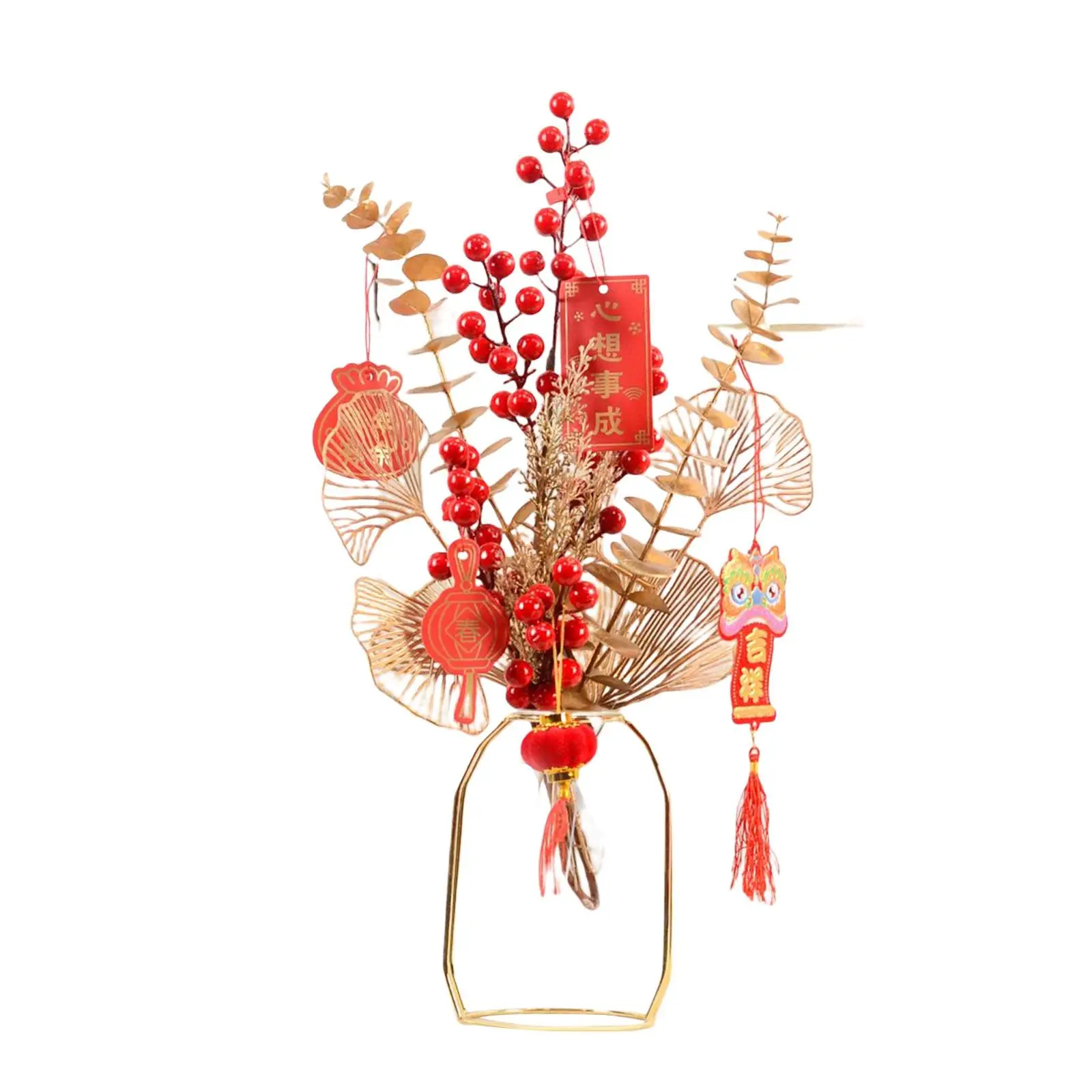 Chinese New Year Decorations Artificial Berries Branches Art Crafts Harvest Charms for Living Room Office Indoor New Year Decor
