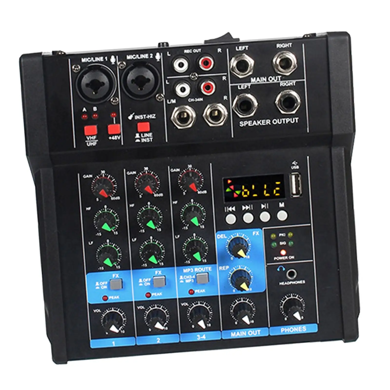 Audio Mixer Amplifier Professional 48V Phantom Power Portable Sound Mixing Console for DJ Mixing Home Karaoke Studio Recording