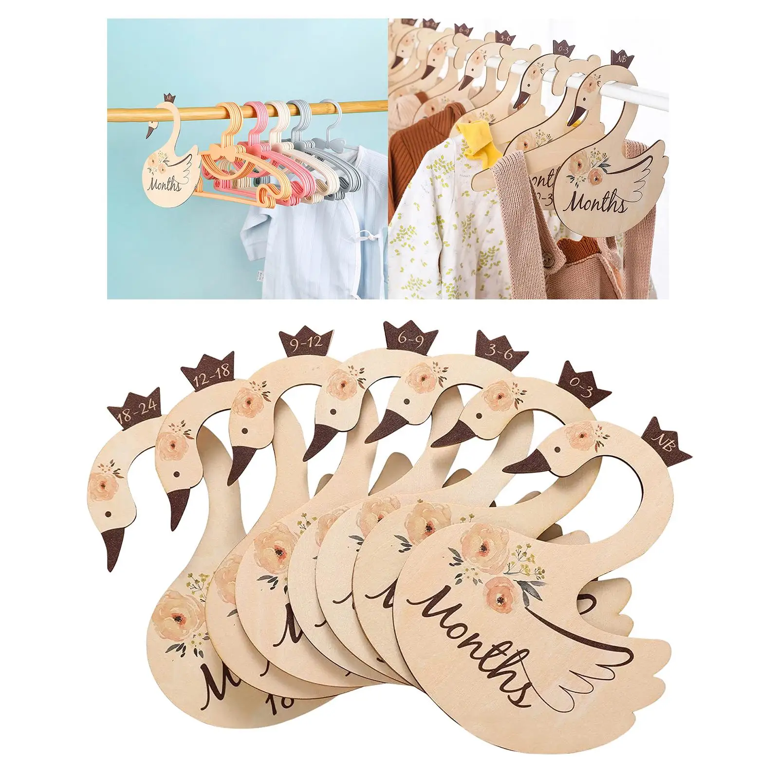 7Pcs Wooden Baby Closet Dividers Toddler Kids Clothes Divider Cloth Size Organizers Beautiful Unisex Adorable for Holiday Gifts