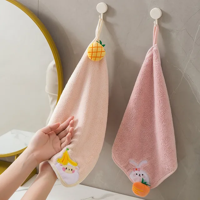 FZBNSRKO Cute Hand Towels,4 Pack Children Hand Towel Animals,Pure Cotton  Coral Fleece Cloth Bathroom Towels with Hanging Loop,Toddler Hanging Hand