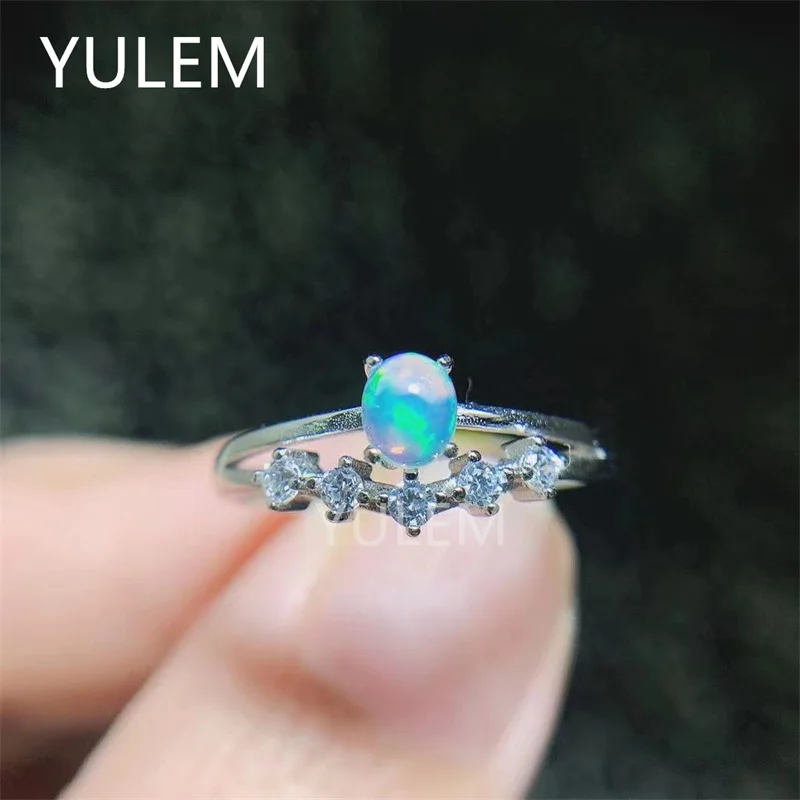 YULEM-925 Sterling Silver Opal Ring, presente clássico