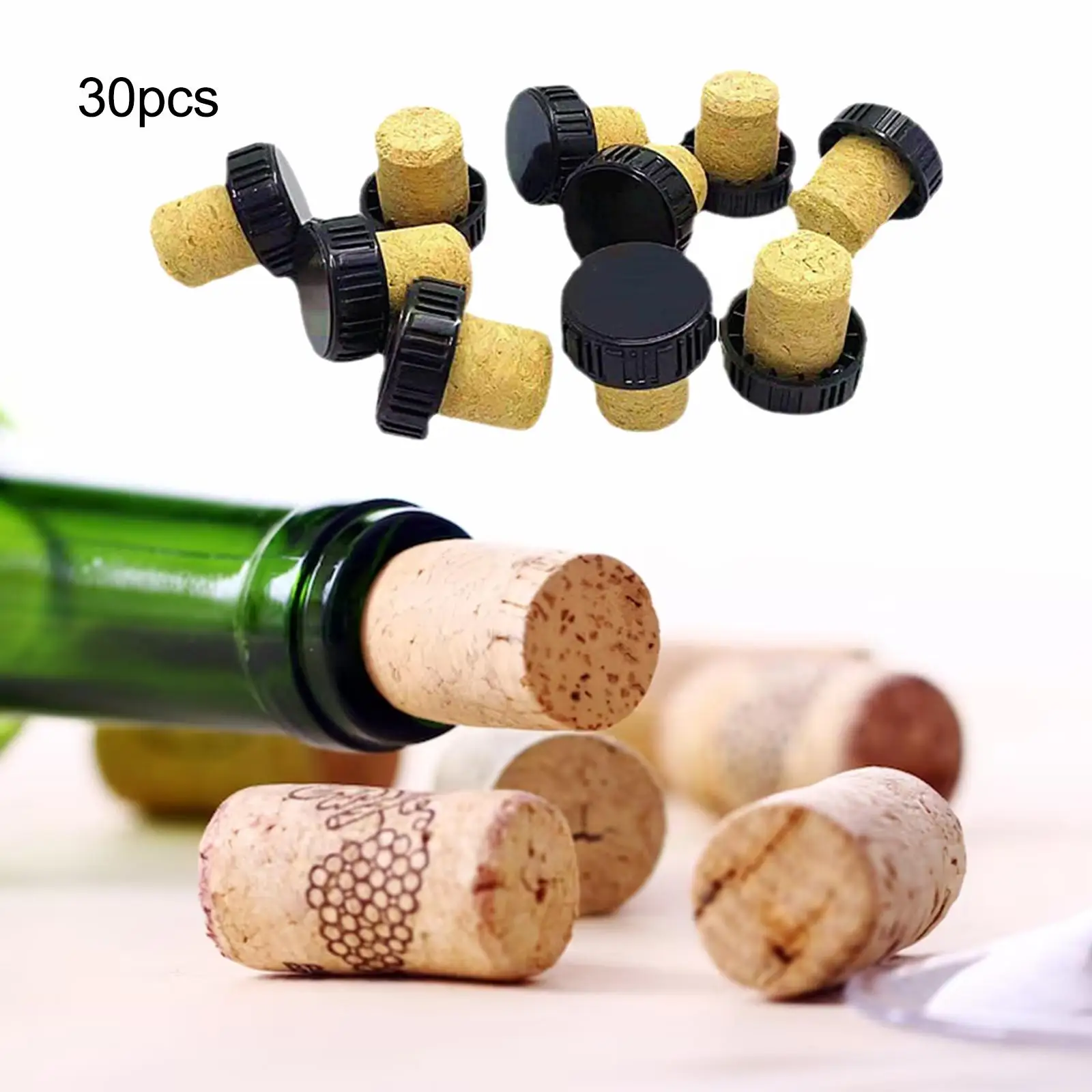 30x Wine Bottle Stopper Wine Saver Reusable Wooden Wine Stoppers T Shaped Cork for Clubs Party Kitchen KTV Cafes