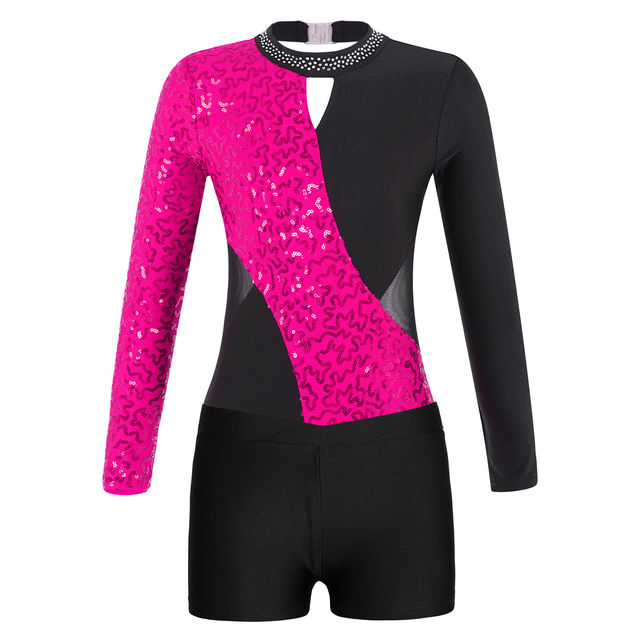 Justaucorps Fille Paillettes Manches Longues - Danse, Gymnastique 3-12 Ans