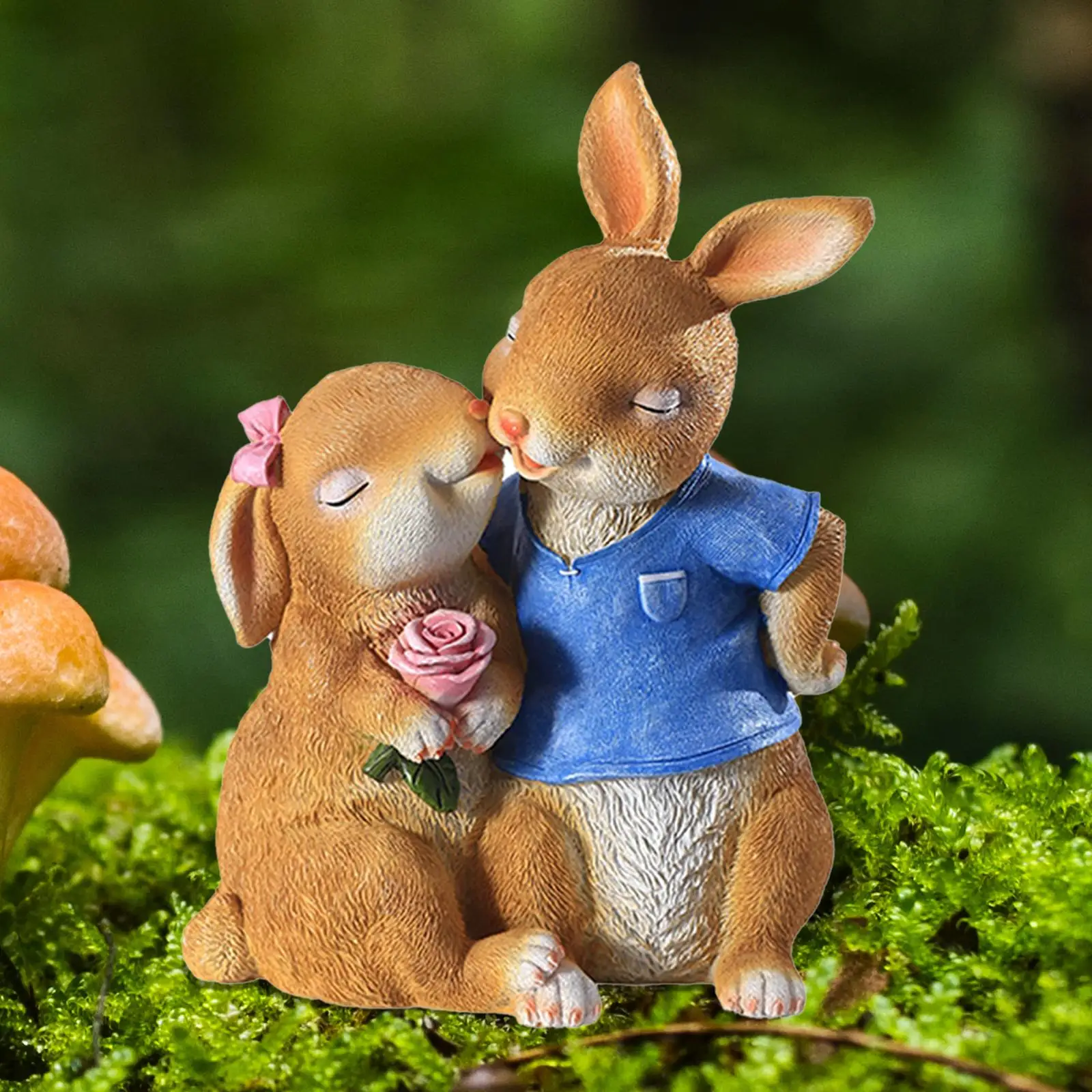 Easter Garden Couple Rabbit Statues Outdoor Art Decor Resin Bunny Animal Figurines for Backyard Indoor Tabletop Ornament Décor