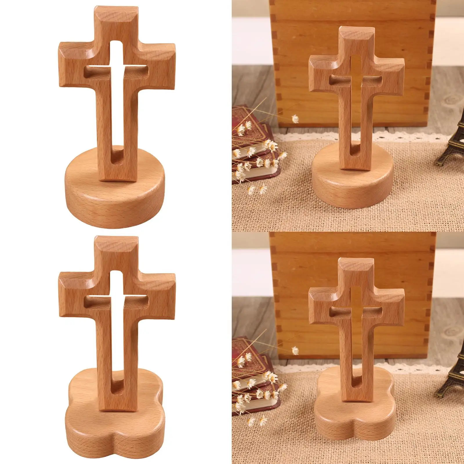 Wooden Cross Ornament Free Standing Crucifix for Living Room Bedroom Study