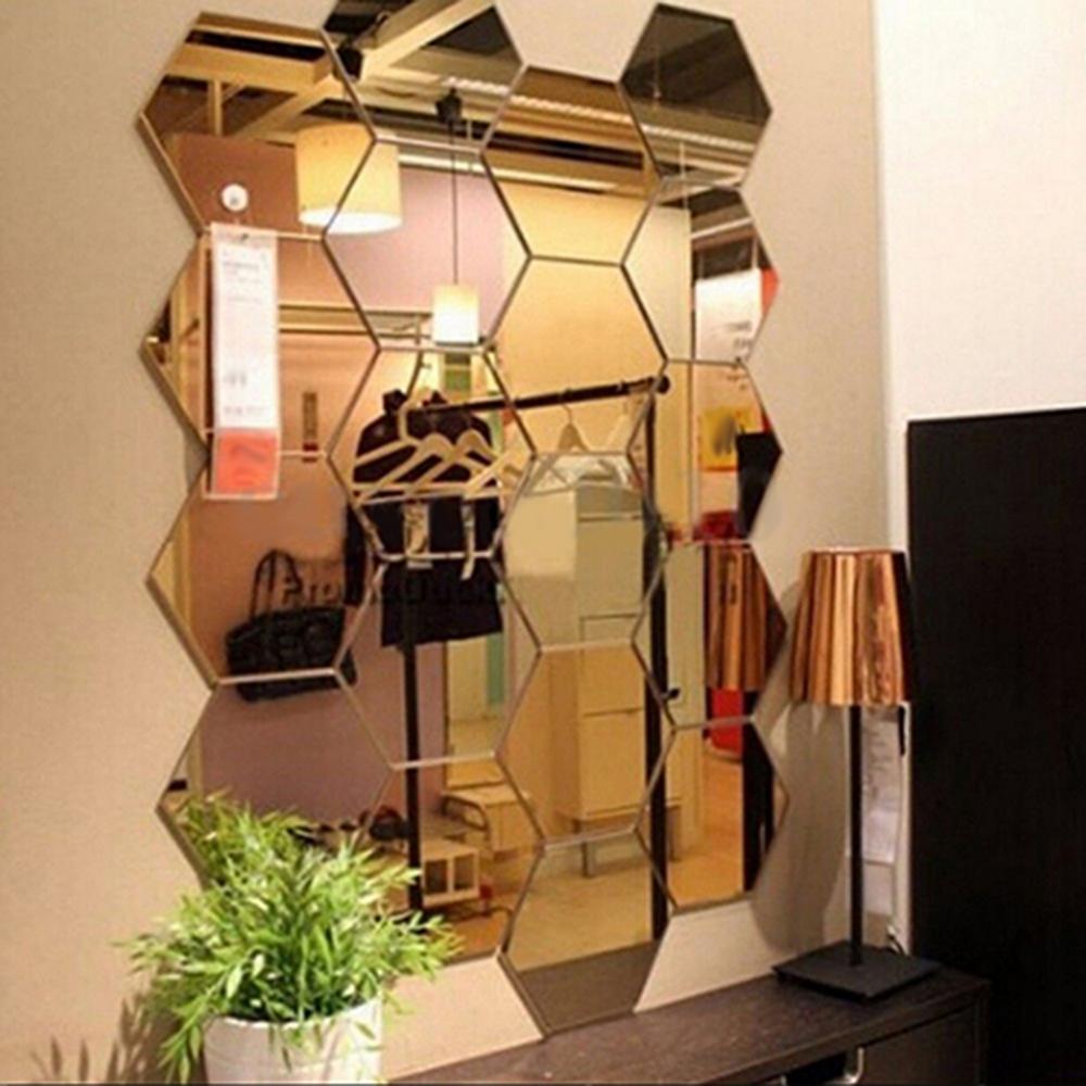 Description Picture 4 of item12 Pcs Hexagonal Self Adhesive Mirror Effect Wall Sticker Various Sizes 3D Acrylic DIY Decal Geometric Living Room Decal Decor