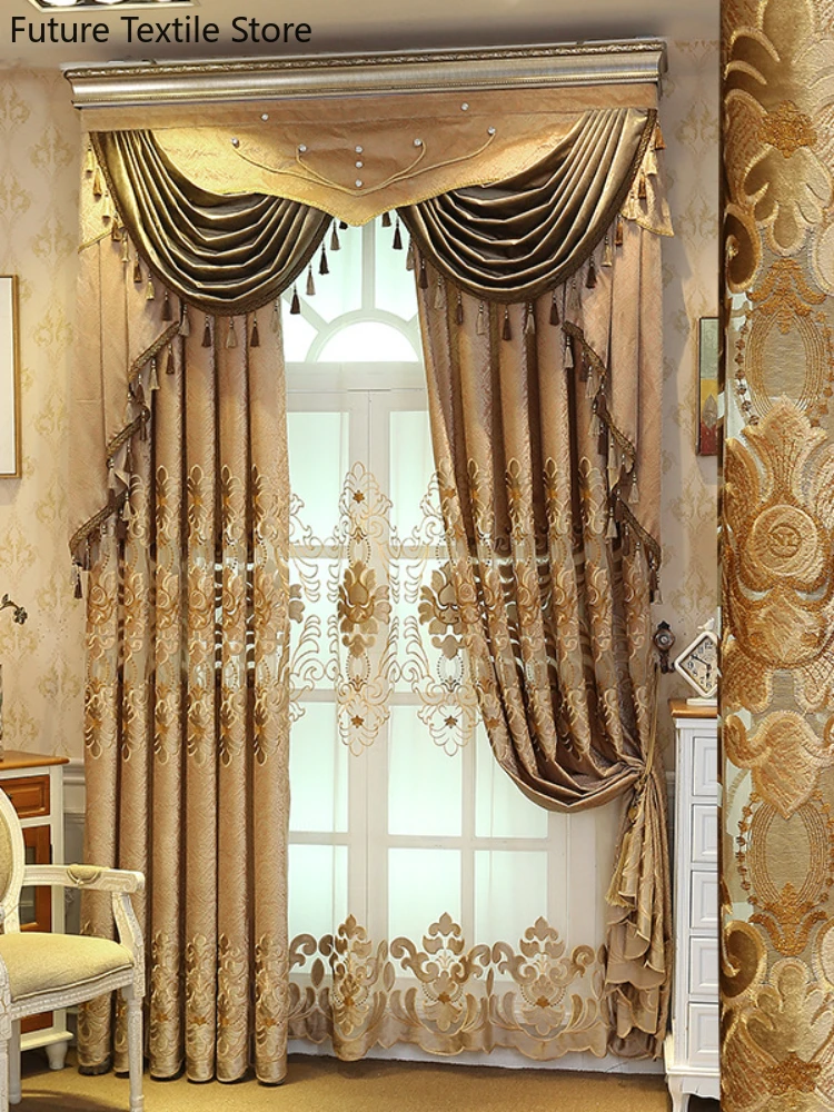 European-style High-end Curtains for Living Room Bedroom Embroidered Blackout Curtains Home Custom Finished Partition Curtains