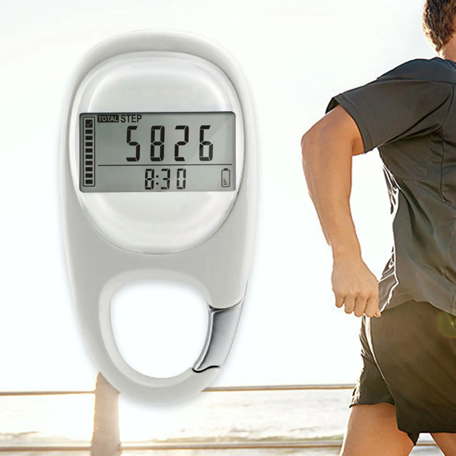 Portable Step Counter with Carabiner Clip Walking 3D Pedometer for Running