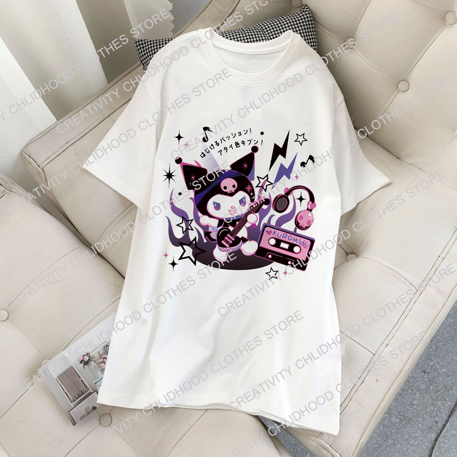 Kuromi T-shirt Mulheres Algodão Moda Tees Camisas