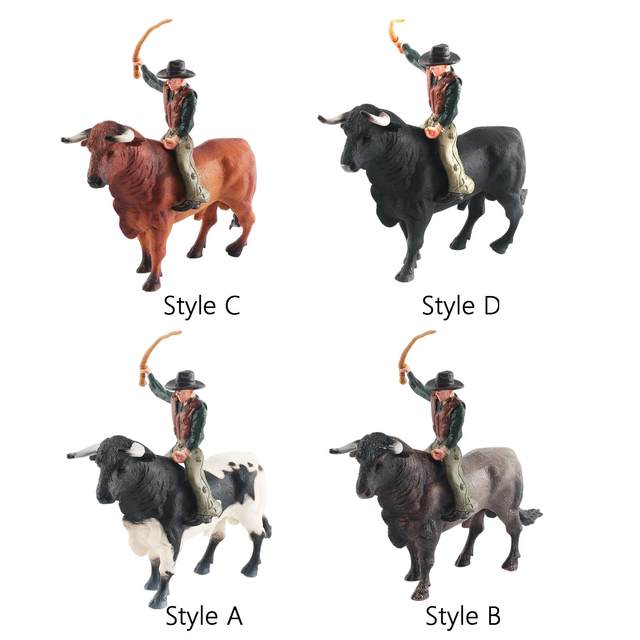 Hand Painted Bull with Rider Figurines Model Educational Toy Decor Realistic Detailed Action Figures for Toddlers Kids