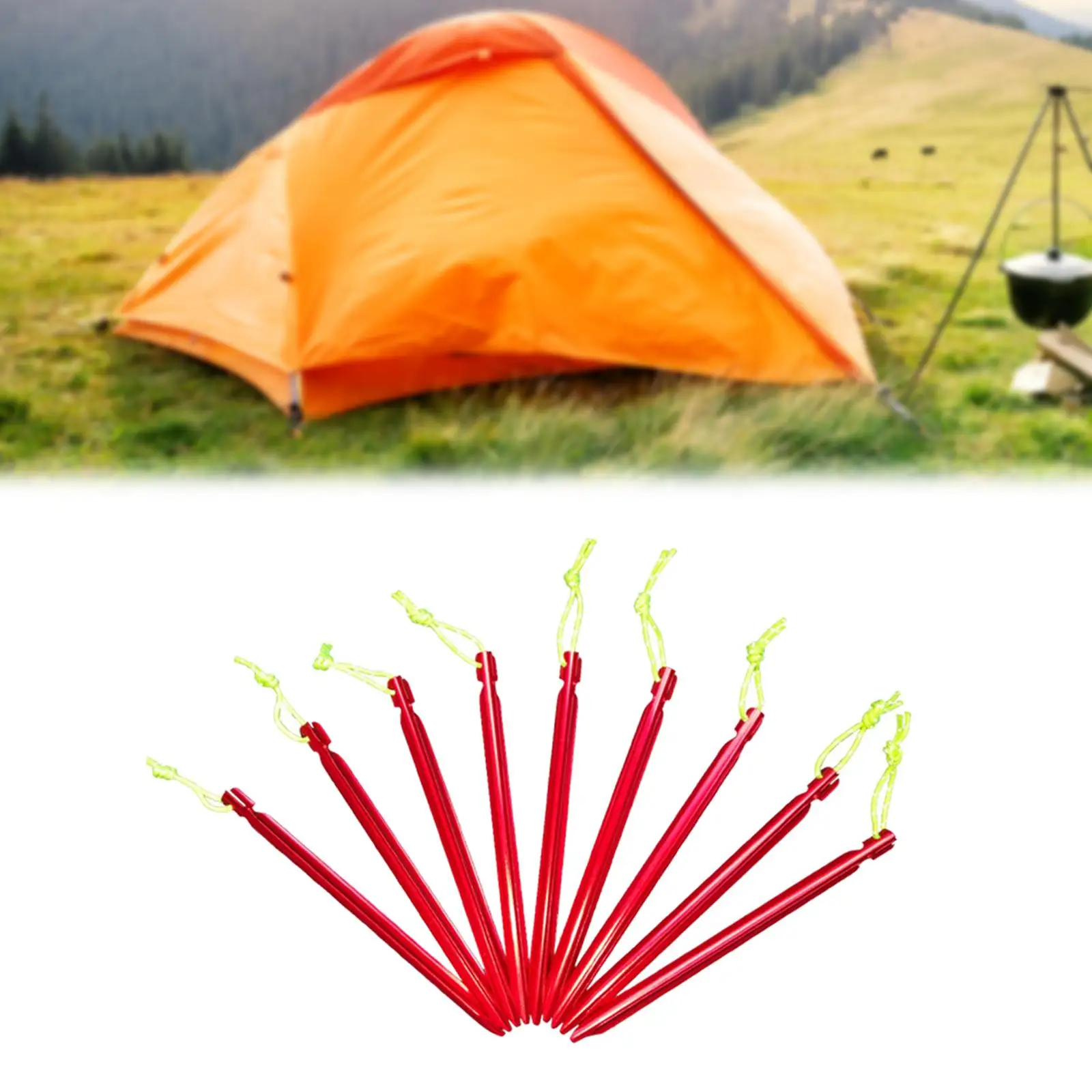 9x Portable Ground Nails Sand Snow Tarp Nail Anchor with String Tent Stakes Pegs for Camping Backpacking Picnic Awning Shelter