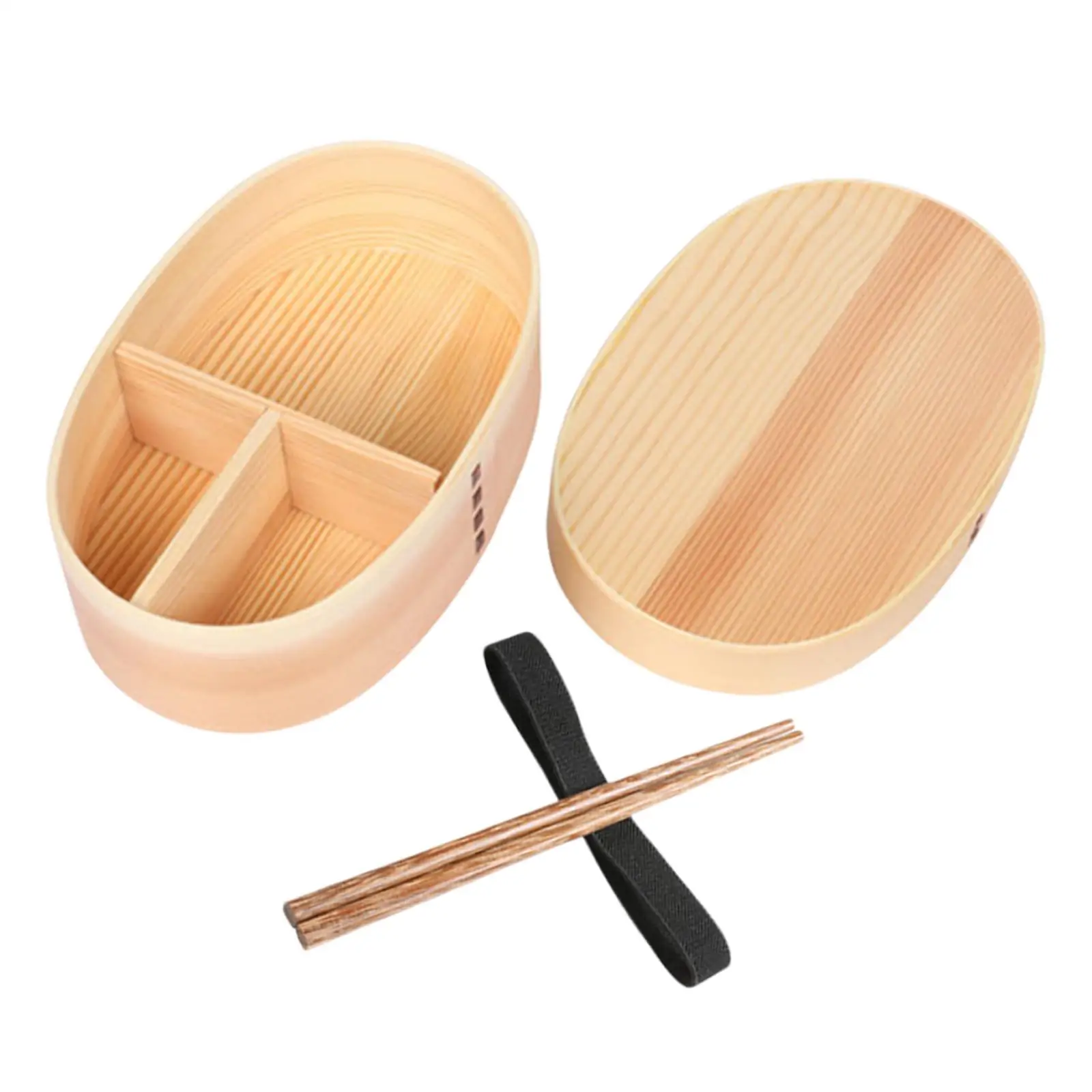 Japanese Style Wooden Lunch Box with Chopsticks, Traditional Food Container