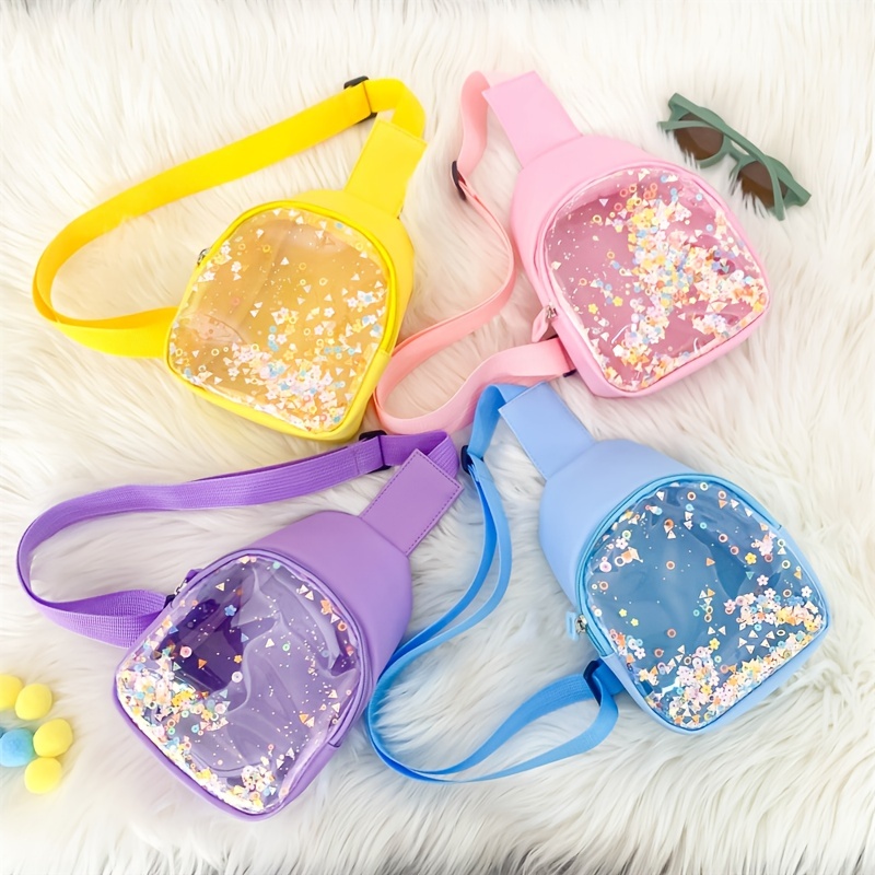 Baby Mädchen niedlich bunte transparente Pailletten Hüft tasche schöne Kinder Reiß verschluss Umhängetasche verstellbare Träger Umhängetaschen – Detail 3