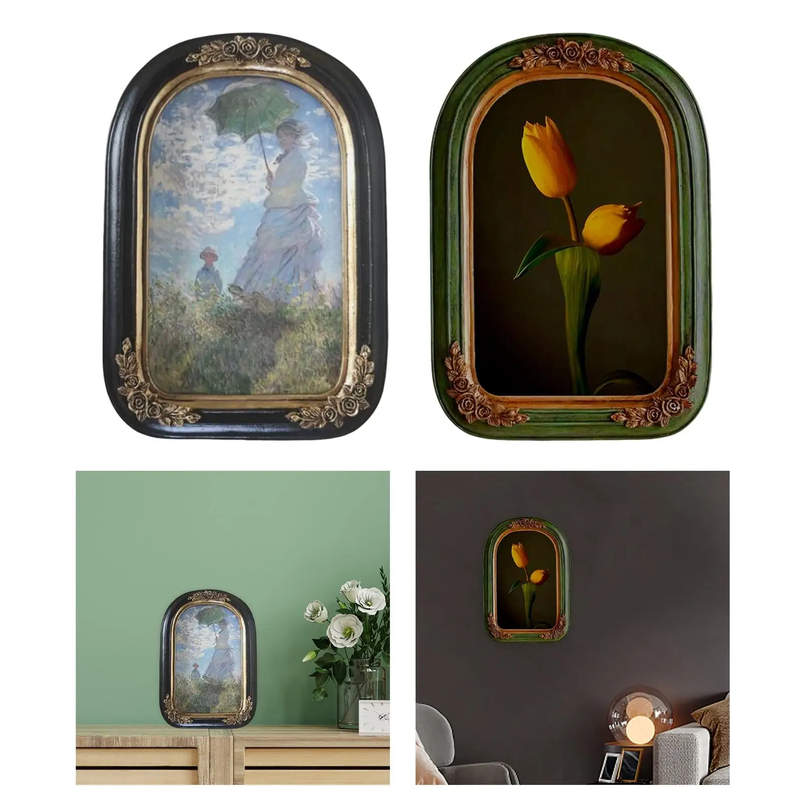 Retro Round Polyresin Picture Display Frame Tabletop Wall Hanging Gift for Home Studio