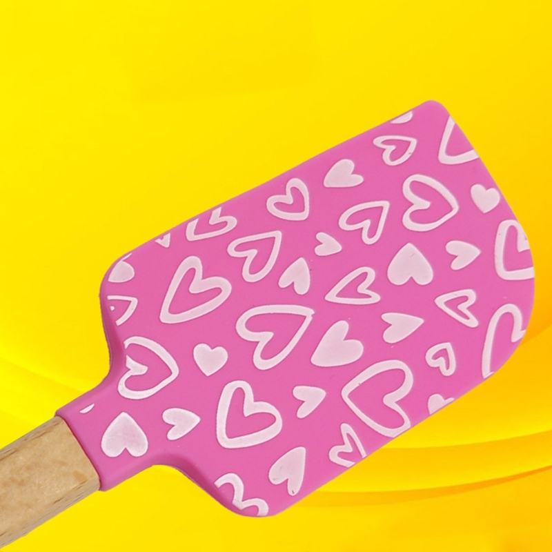 Title 4, Heart Cake Cream Silicone Spatula Wooden Handle...