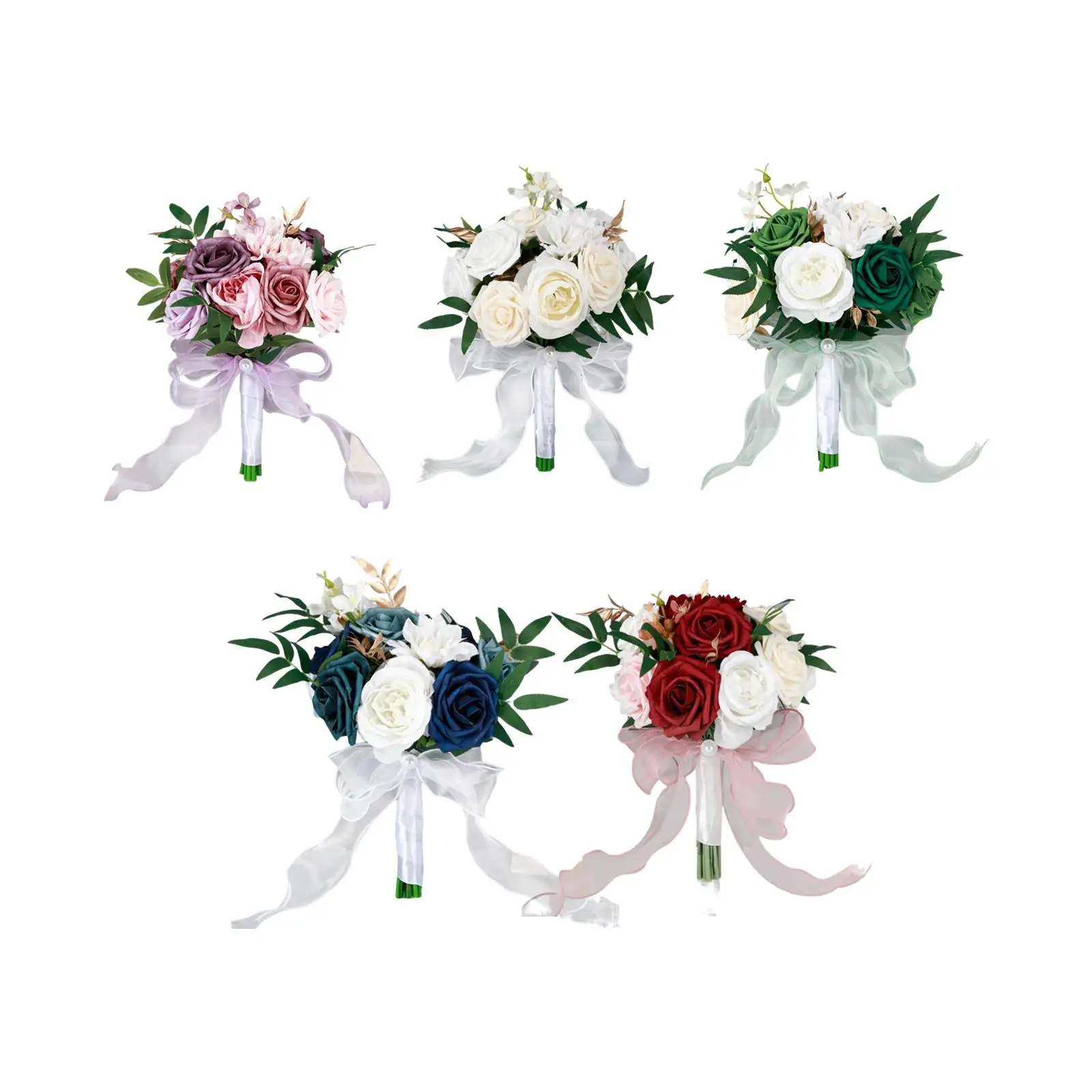 Bridal Wedding Bouquets Artificial Rose Flowers Bouquet Handmade Romantic Wedding Bouquets for Bride Bridesmaid Holding Flowers